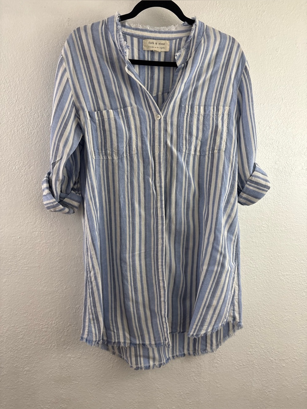 Cloth & Stone Anthropologie blue  white striped chambray tunic button shirt  M